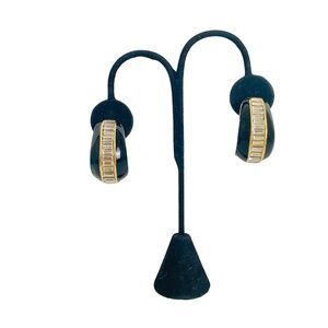 Vintage ST JOHN gold crystal enamel designer runway clip on earrings